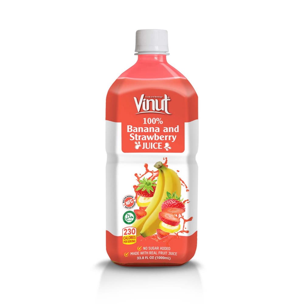 VINUT Suco 100% Banana e Morango, NFC, Sem Adição de Açúcar, Garrafa PET, 33.8 fl oz 1000 mL