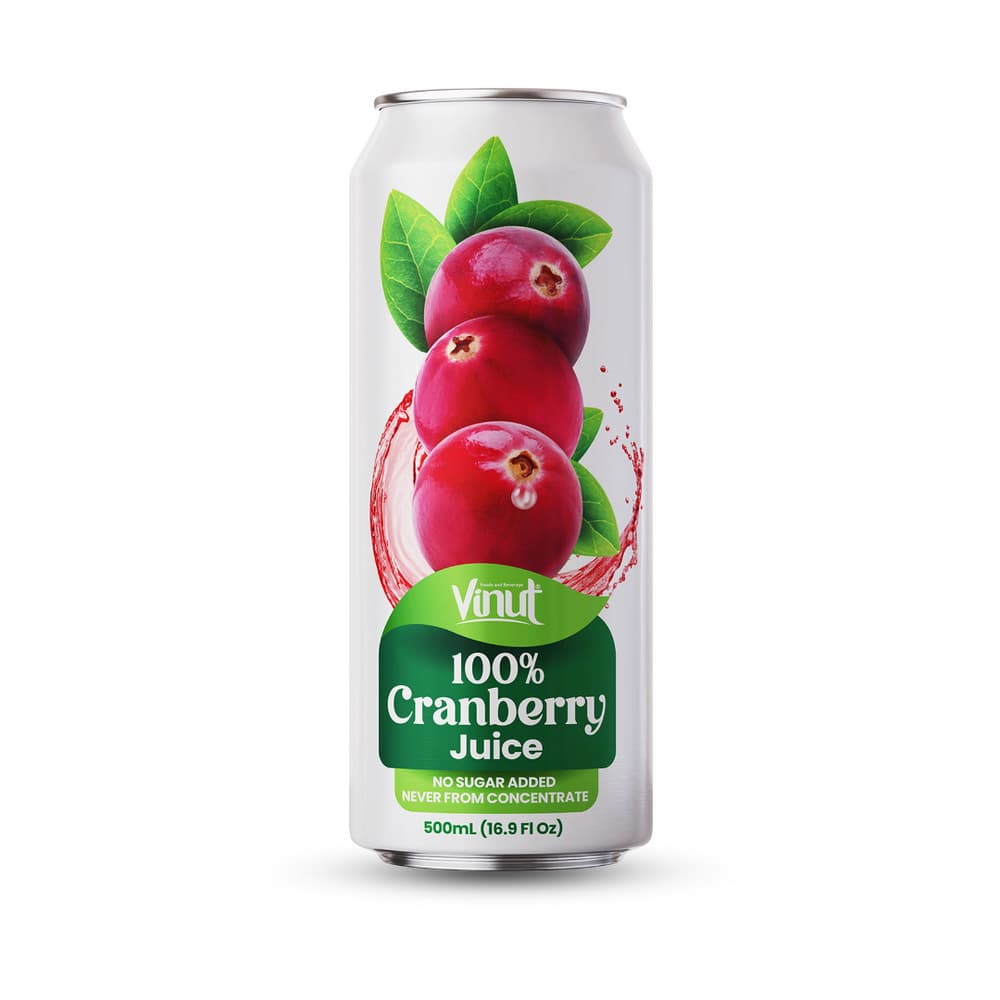 VINUT Suco de Cranberry 100% Não Concentrado, Sem Adição de Açúcar, Lata Slim 16.9 fl oz 500 mL