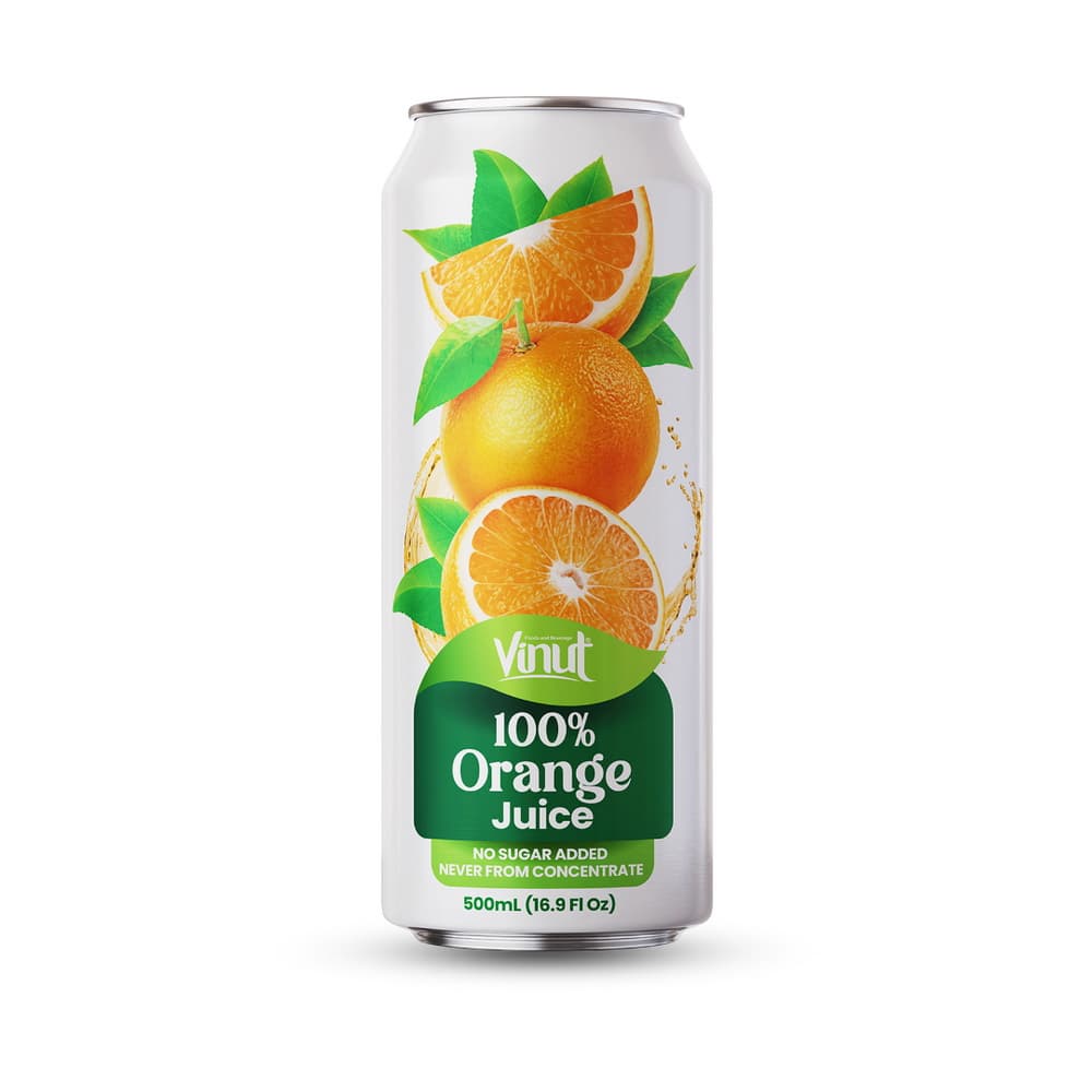 VINUT Suco de Laranja 100% Sem Adição de Açúcar, Não Proveniente de Concentrado, Lata Slim 16.9 fl oz 500 mL