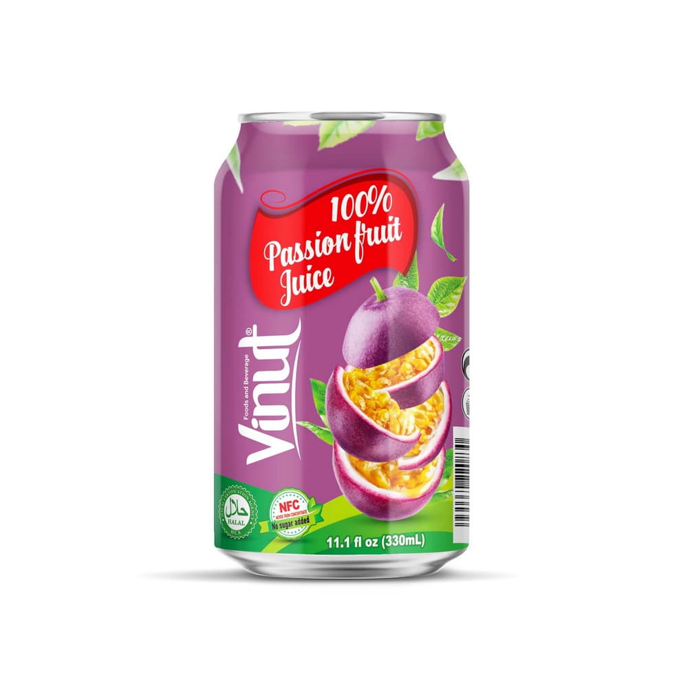 VINUT Suco de Maracujá 100% NFC Sem Adição de Açúcar, Lata 11.1 fl oz 330 mL