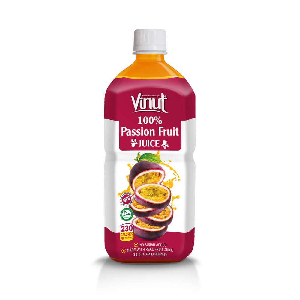 VINUT Suco 100% Maracujá, NFC, Sem Adição de Açúcar, Garrafa PET 33.8 fl oz 1000 mL