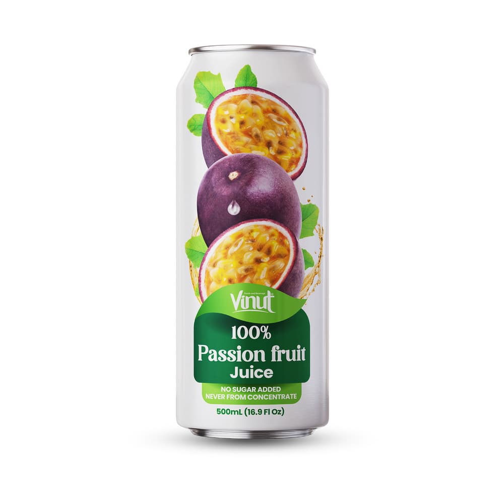 VINUT Suco 100% Maracujá Sem Adição de Açúcar, Não Concentrado, Lata Slim 16.9 fl oz 500 mL