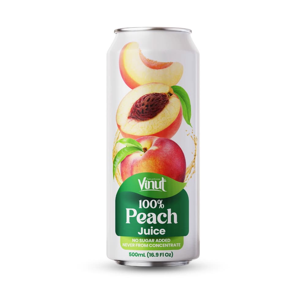 VINUT Suco 100% Pêssego Sem Adição de Açúcar, Não Concentrado, Lata Slim 16.9 fl oz 500 mL