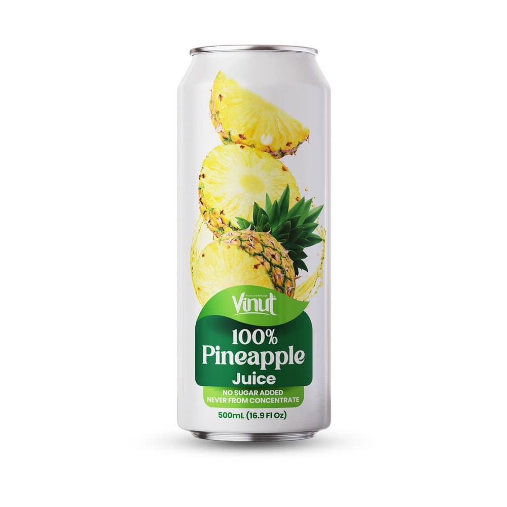 VINUT Suco 100% Abacaxi Sem Adição de Açúcar, Não Concentrado, Lata Slim 16.9 fl oz 500 mL
