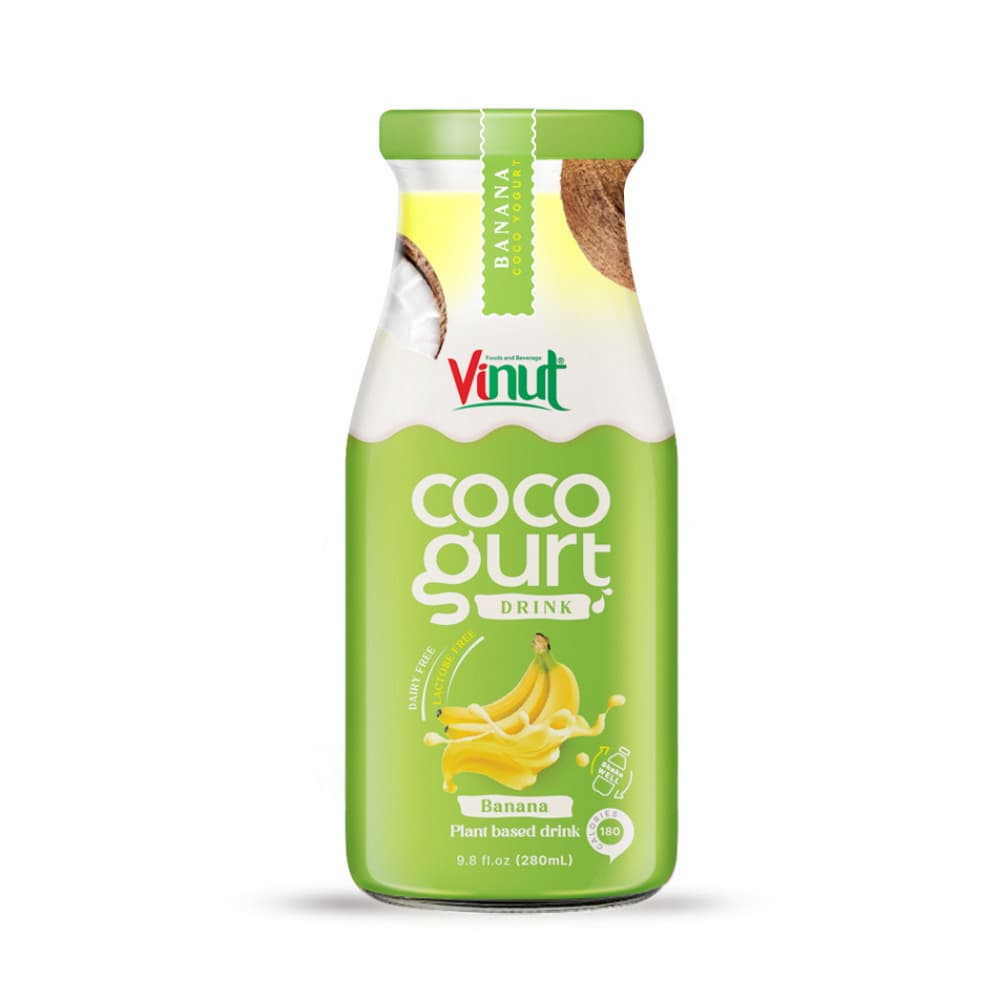 VINUT Bebida Cremosa de Coco Sabor Banana, Garrafa de Vidro, 9.8 fl oz 280 mL