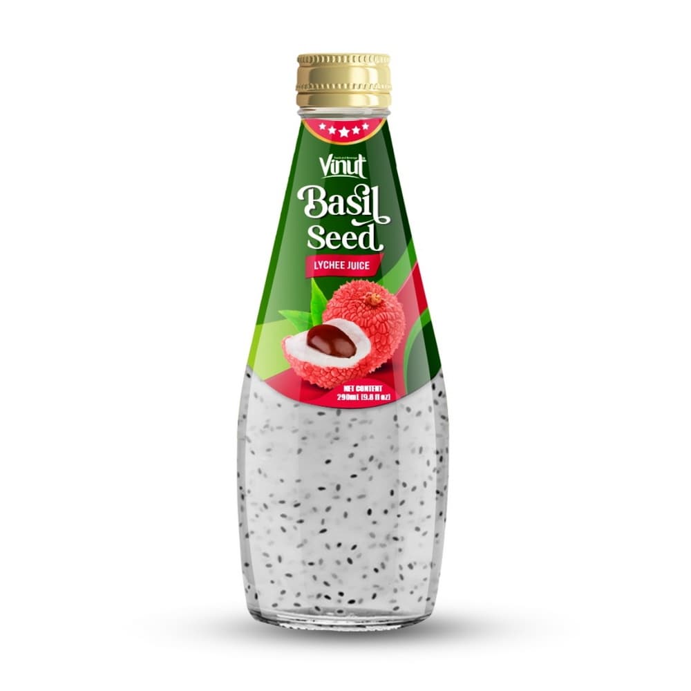 VINUT Suco de Lichia com Semente de Manjericão, Garrafa de Vidro, 290 mL (9.8 fl oz)