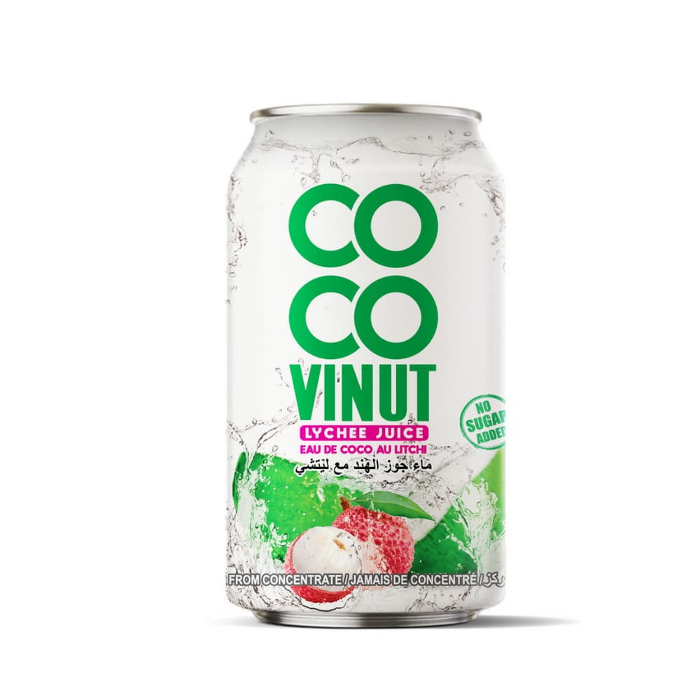 Vinut Lychee Coconut Water, Lychee Juice, No Sugar Added, Can, (330 mL)