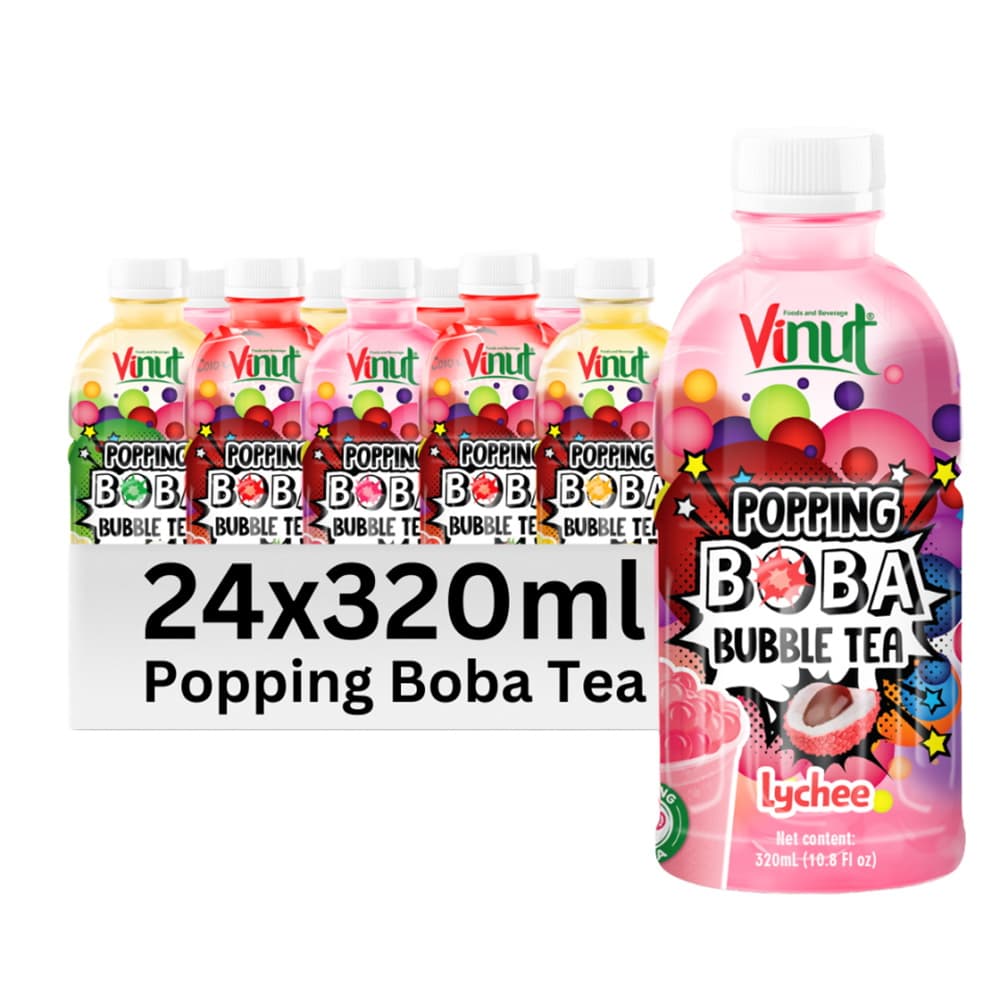 VINUT Bubble Tea com Boba de Lichia que Estoura, Garrafa PET, 10.8 fl oz (320 mL)