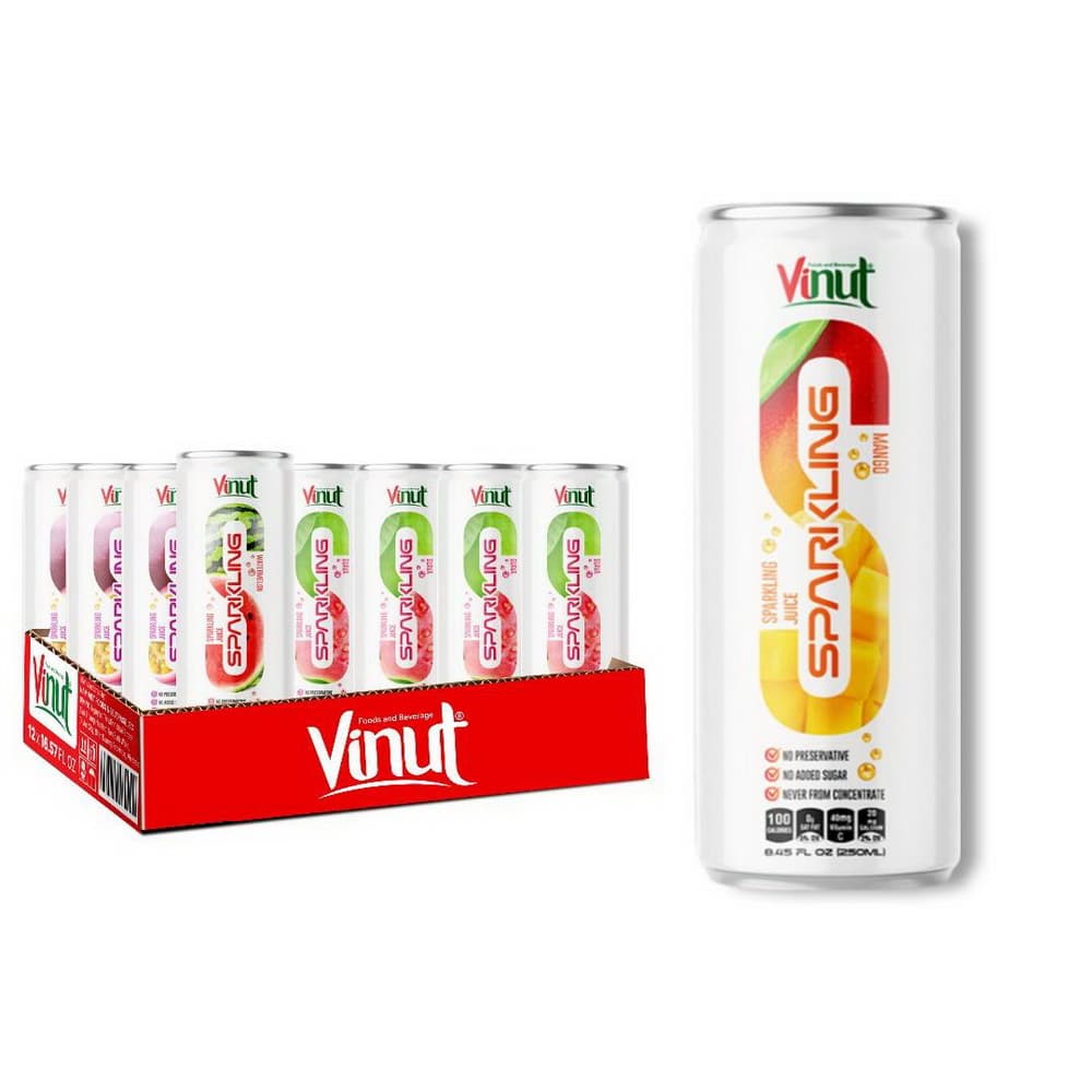 VINUT Suco de Manga Gaseificado, Não Concentrado e Sem Adição de Açúcar, Lata Slim 250 mL (8.45 fl oz)