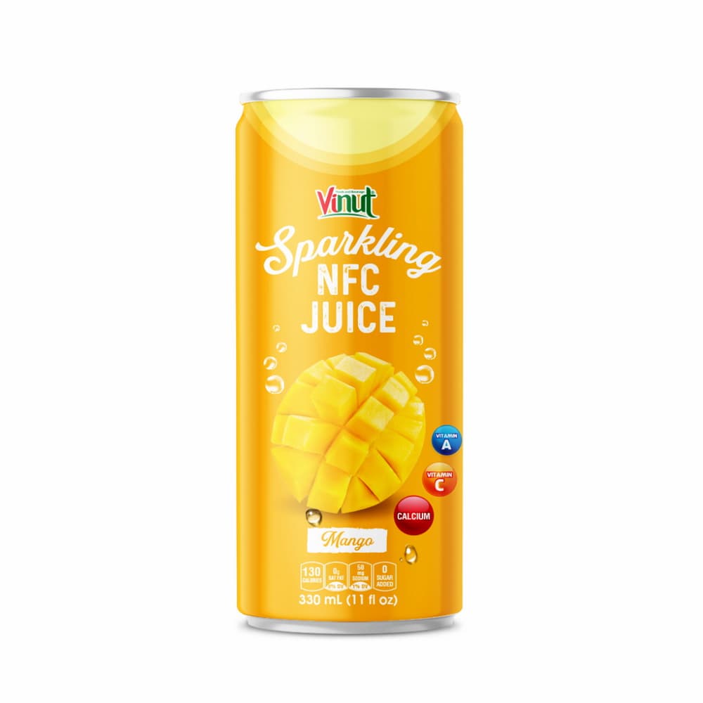 VINUT Suco de Manga Gaseificado NFC, Sem Adição de Açúcar, Lata Slim 11 fl oz (330 mL)