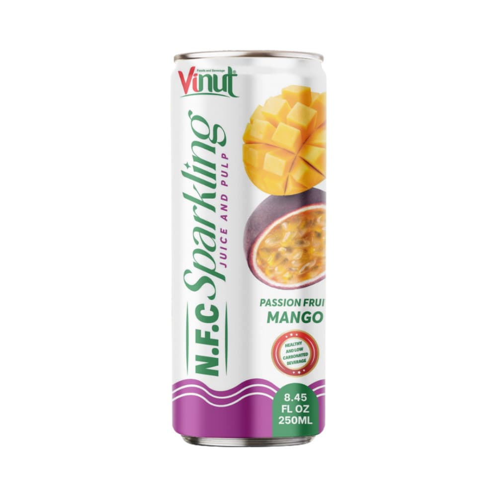 VINUT Suco Gaseificado com Polpa N.F.C Maracujá e Manga, Lata Slim, 8.45 fl oz 250 mL