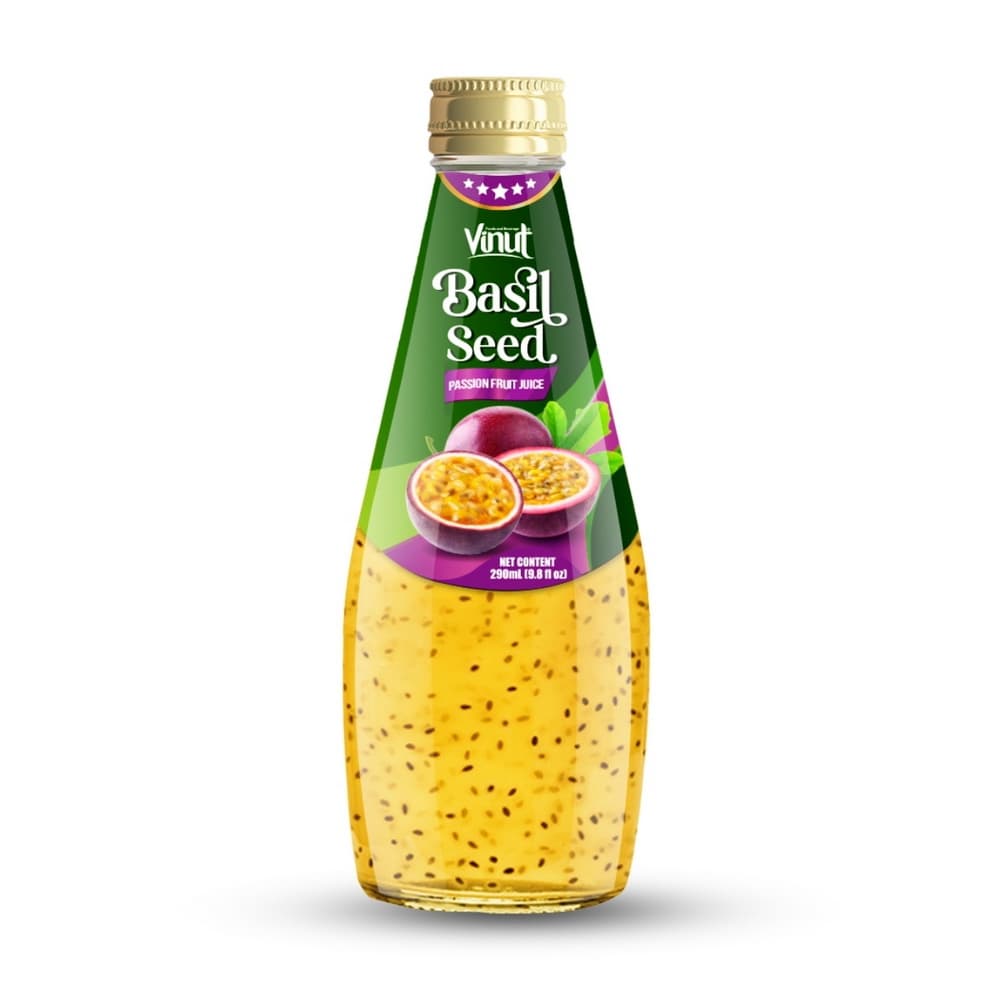 VINUT Suco de Maracujá com Semente de Manjericão, Garrafa de Vidro, 290 mL (9.8 fl oz)