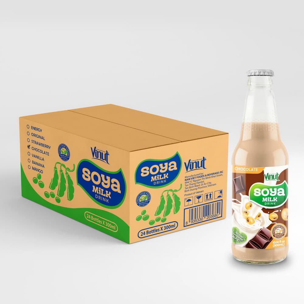 VINUT Bebida de Soja Sabor Chocolate, Não OGM, 100% Soja Pura, Garrafa de Vidro 10.14 fl oz (300 mL)