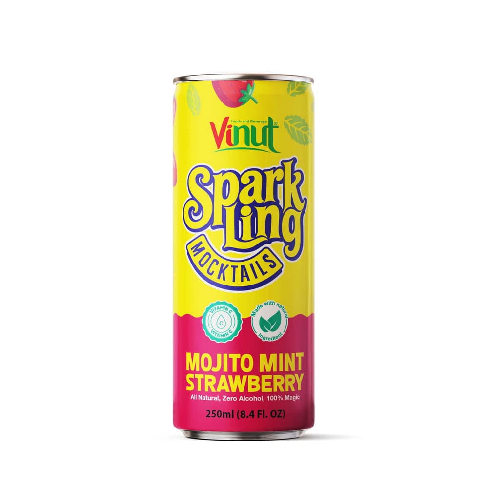 Vinut Sparkling Mocktails Mojito Mint Strawberry, All Natural, Zero Alcohol, Slim Can, 8.4 fl oz 250 mL