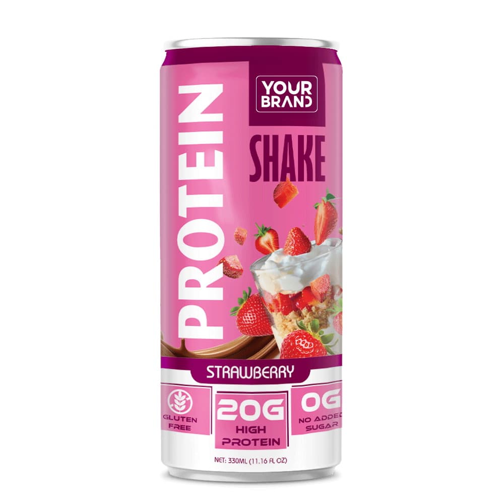 VINUT Shake de Proteína Sabor Morango, 20g de Proteína, Sem Glúten e Sem Adição de Açúcares, Lata Slim, 11.16 fl oz (330 mL)