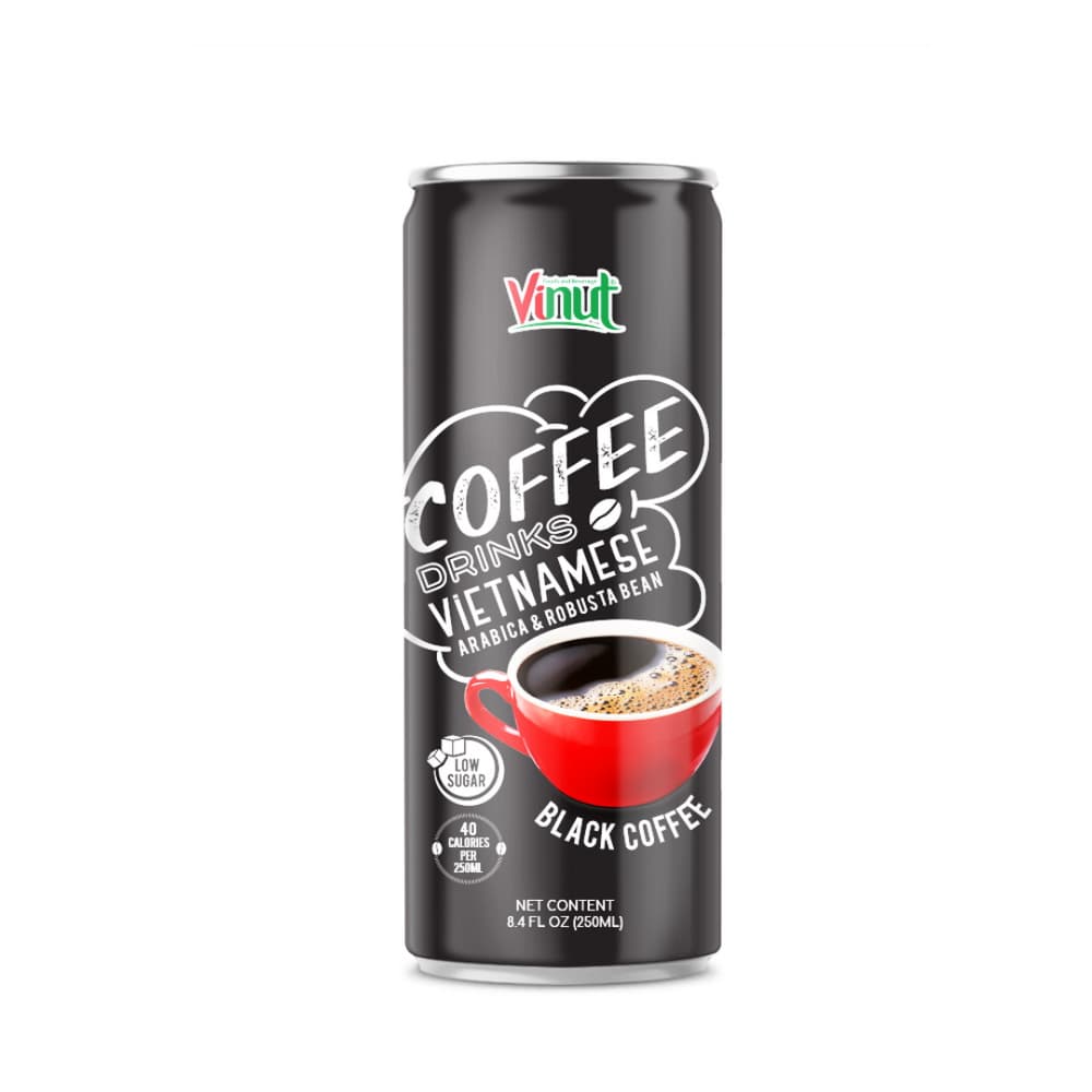 Vinut Vietnamese Black Coffee Drink, Arabica & Robusta Bean, Low Sugar, 40 Calories, Slim Can, 8.4 fl oz (250 mL)